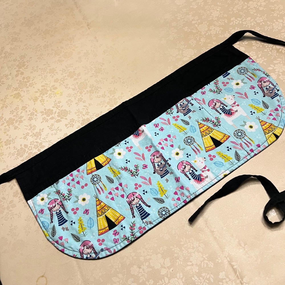 Handmade Boho Llama Teepee Print Waist Apron Pockets Server Crafting adjustable